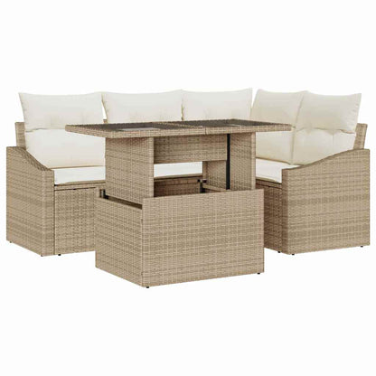 Garten-Sofa-Set mit Kissen mit Speicher 5 pcs Beige und Creme