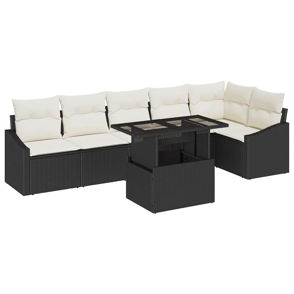 Garten-Sofa-Set mit Kissen mit Speicher 7 pcs Schwarz und Creme