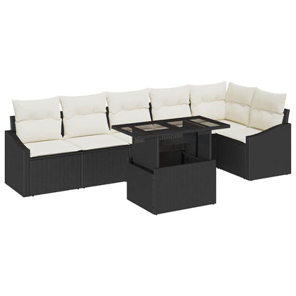 Garten-Sofa-Set mit Kissen mit Speicher 7 pcs Schwarz und Creme