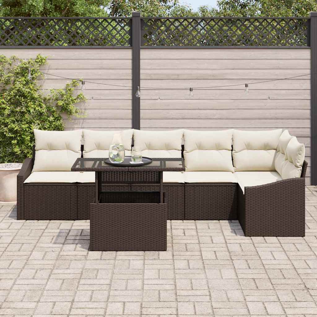 Garten-Sofa-Set mit Kissen mit Speicher 7 pcs Braun und Creme