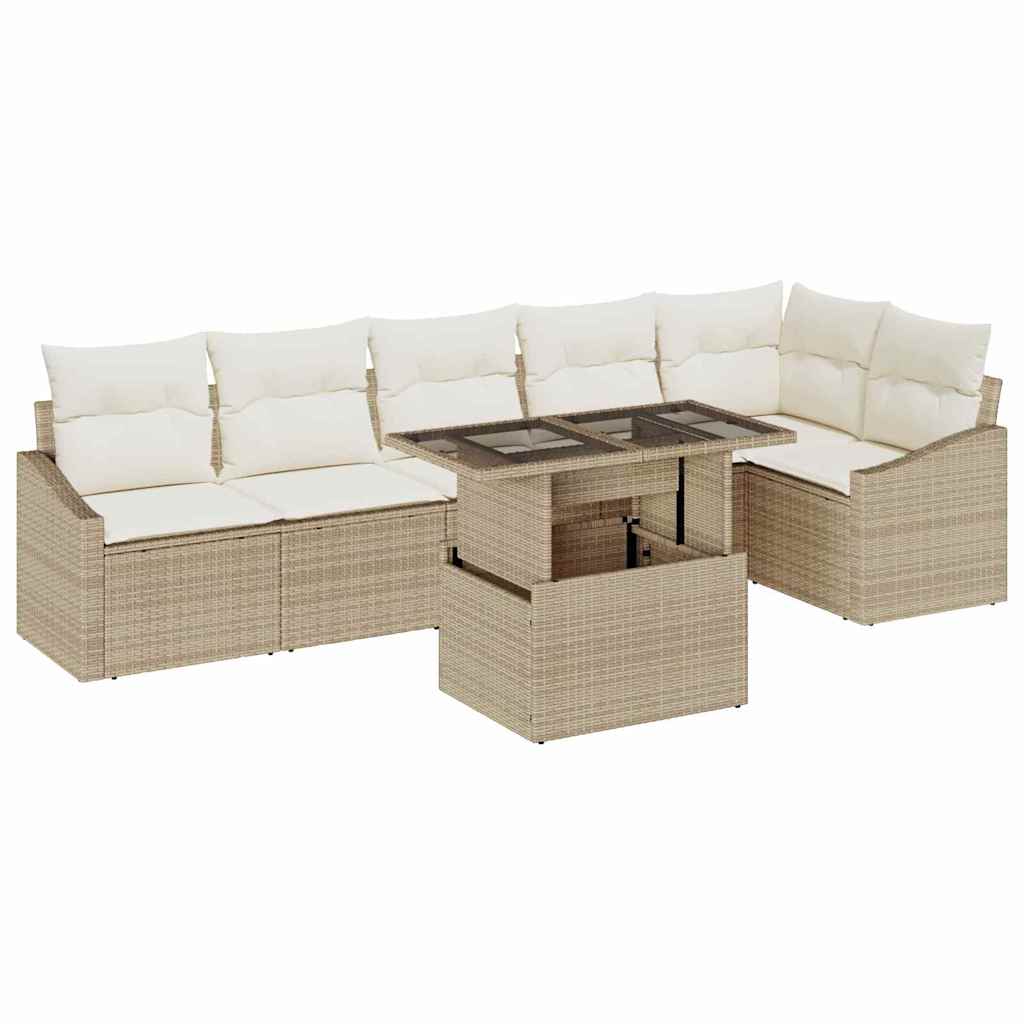 Garten-Sofa-Set mit Kissen mit Speicher 7 pcs Beige und Creme