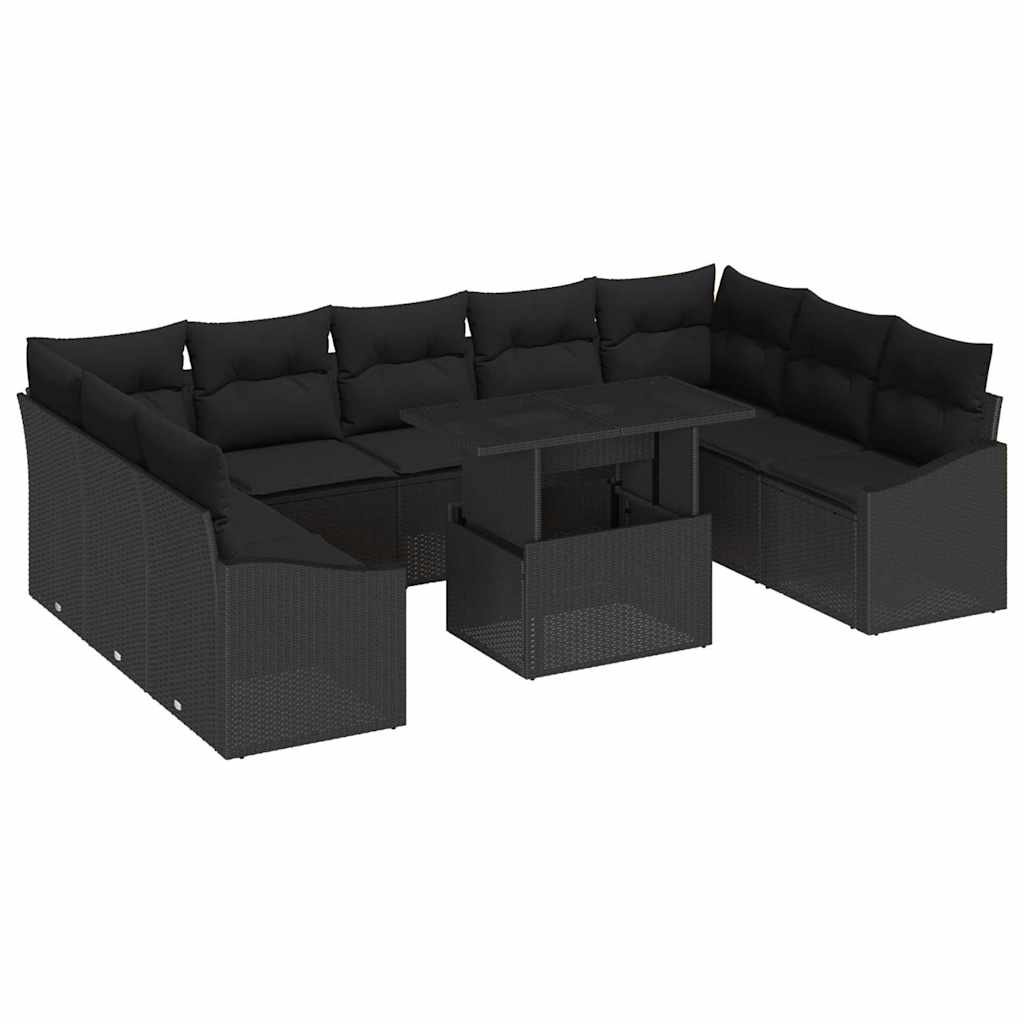 Garten-Sofa-Set mit Kissen mit Speicher 10 pcs Schwarz