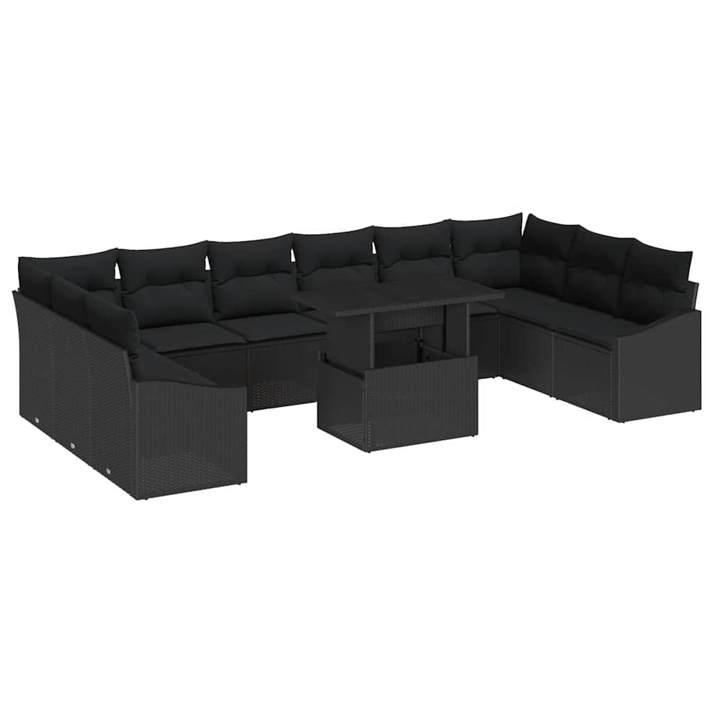 Garten-Sofa-Set mit Kissen mit Speicher 11 pcs Schwarz