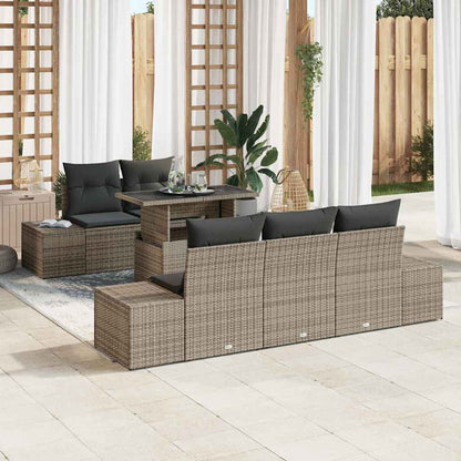 Garten-Sofa-Set mit Kissen mit Speicher mit Kissen 6 pcs Grau