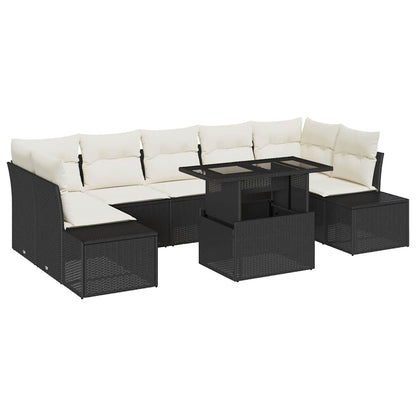Garten-Sofa-Set mit Kissen 8 pcs Schwarz und Creme