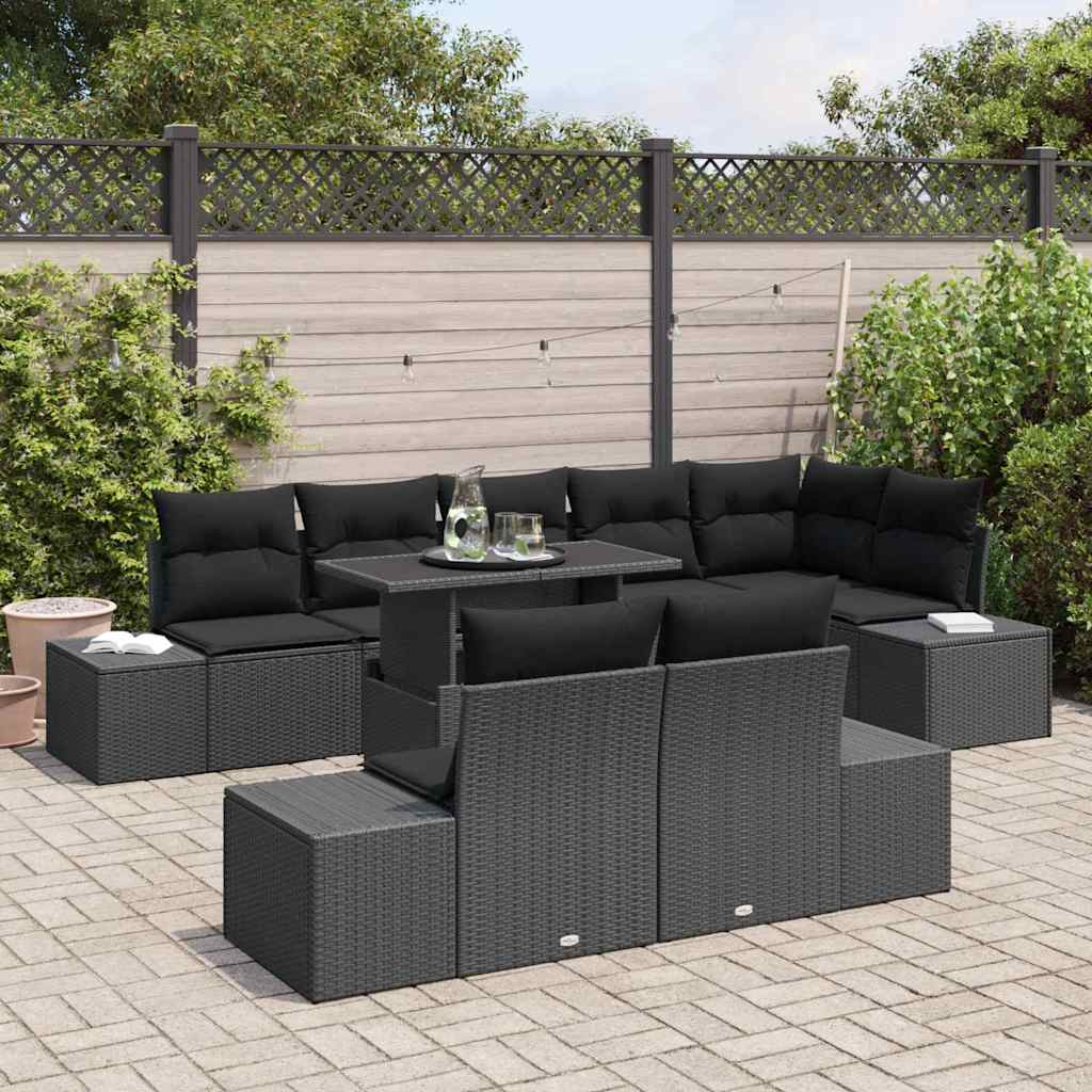Garten-Sofa-Set mit Speicher 9 pcs Schwarz Poly Rattan