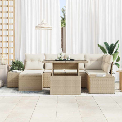 Garten-Sofa-Set mit Speicher 7 pcs Beige Poly Rattan