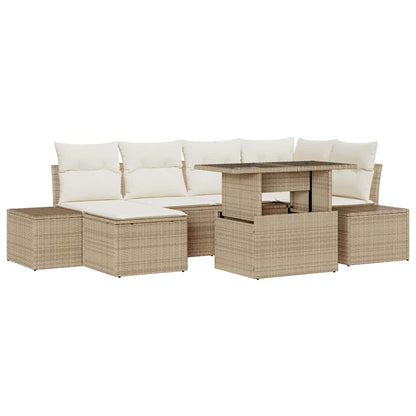 Garten-Sofa-Set mit Speicher 7 pcs Beige Poly Rattan