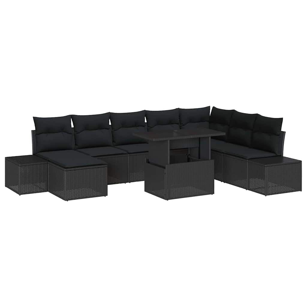 Garten-Sofa-Set mit Speicher 9 pcs Schwarz Poly Rattan