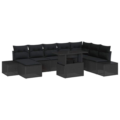 Garten-Sofa-Set mit Speicher 9 pcs Schwarz Poly Rattan