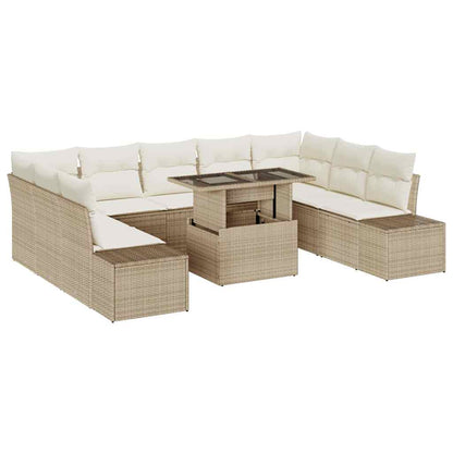Garten-Sofa-Set mit Speicher 10 pcs Beige Poly Rattan