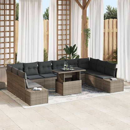 Gartensofa-set mit Kissen mit Speicher 11 pcs Grau Poly-Rattan