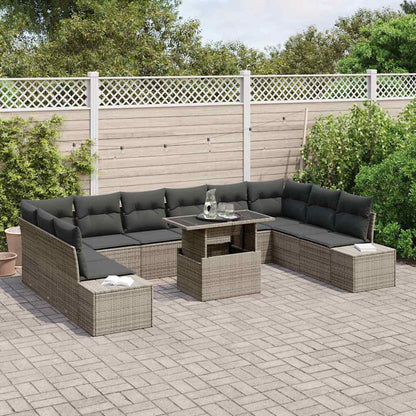 Gartensofa-set mit Kissen mit Speicher 11 pcs Grau Poly-Rattan
