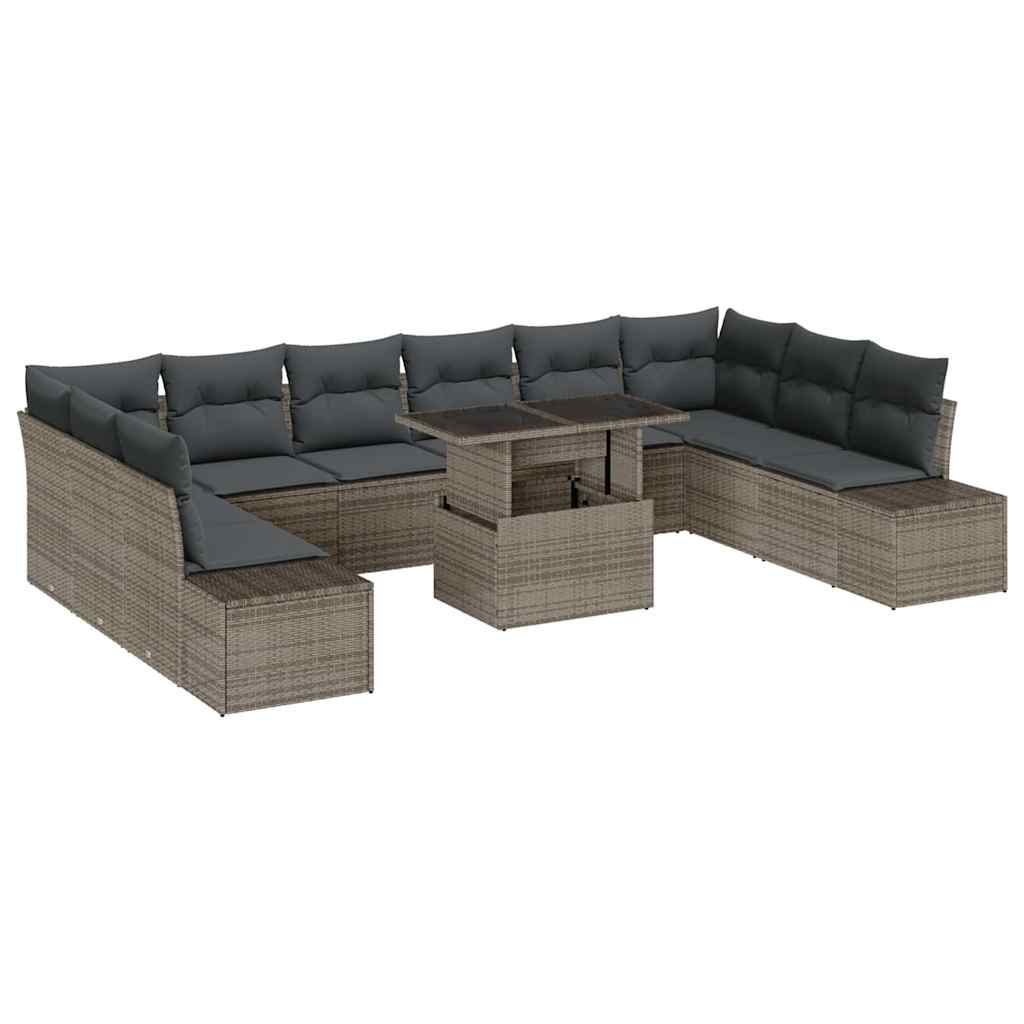 Gartensofa-set mit Kissen mit Speicher 11 pcs Grau Poly-Rattan