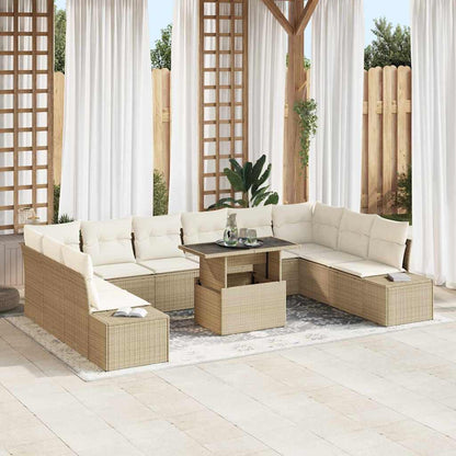 Garten-Sofa-Set mit Speicher 11 pcs Beige Poly Rattan