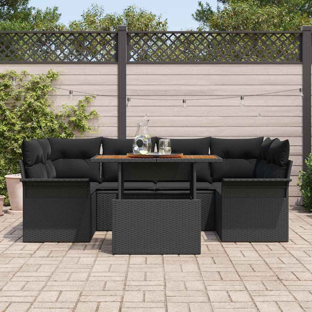 Garten-Sofa-Set mit Speicher 7 pcs Schwarz Poly Rattan