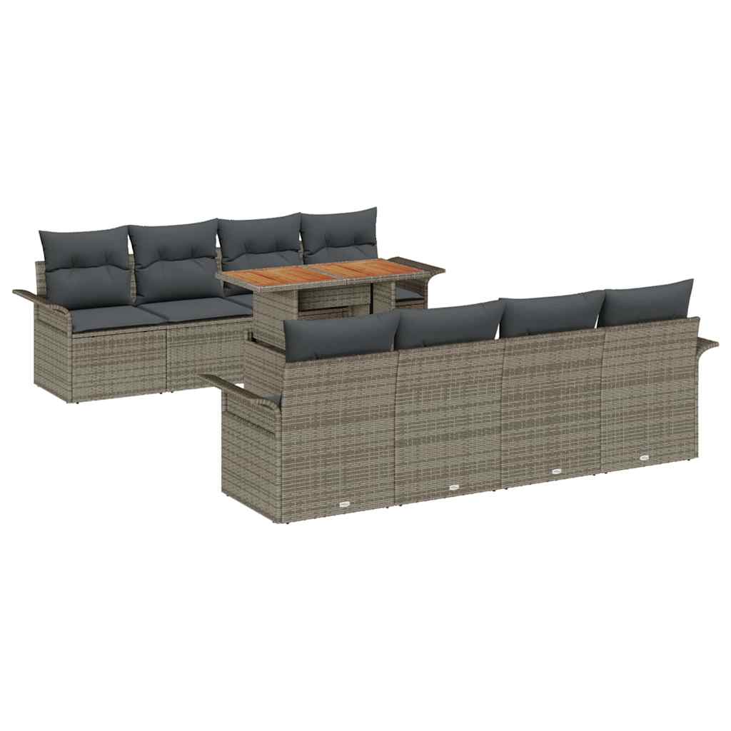 Garten-Sofa-Set mit Speicher 9 pcs Grau Poly Rattan