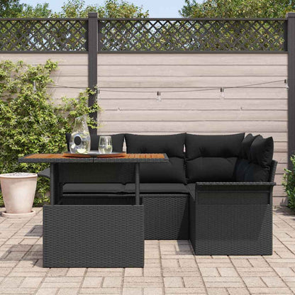 Garten-Sofa-Set mit Speicher 5 pcs Schwarz Poly Rattan