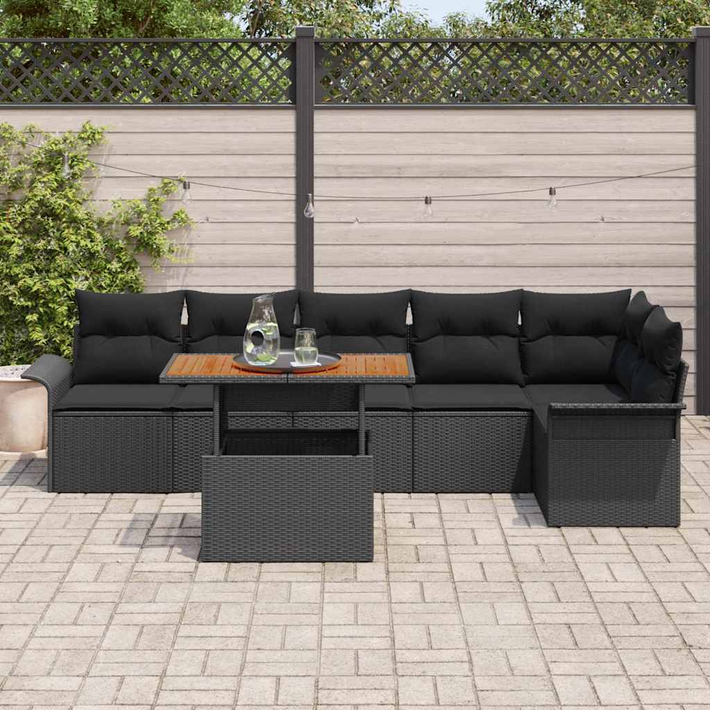 Garten-Sofa-Set mit Speicher 7 pcs Schwarz Poly Rattan
