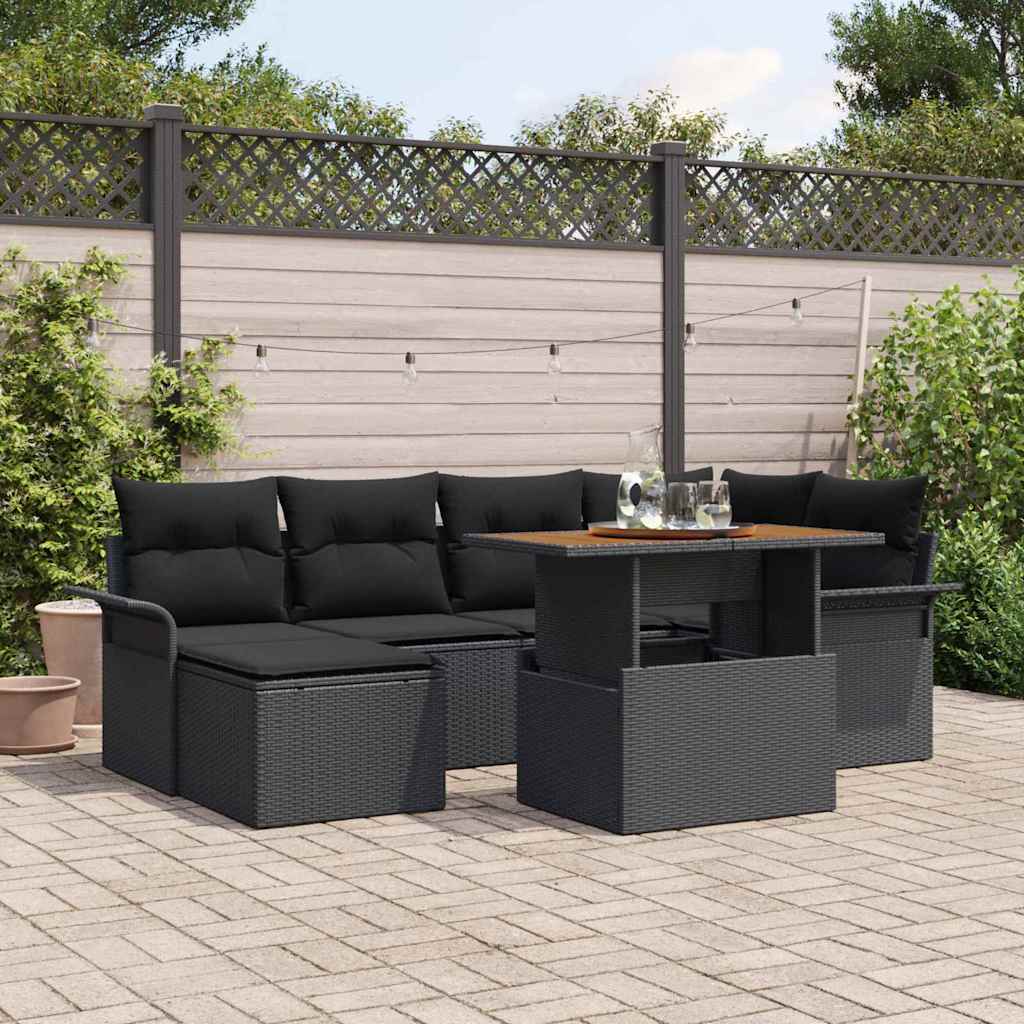 Garten-Sofa-Set mit Speicher 7 pcs Schwarz Poly Rattan