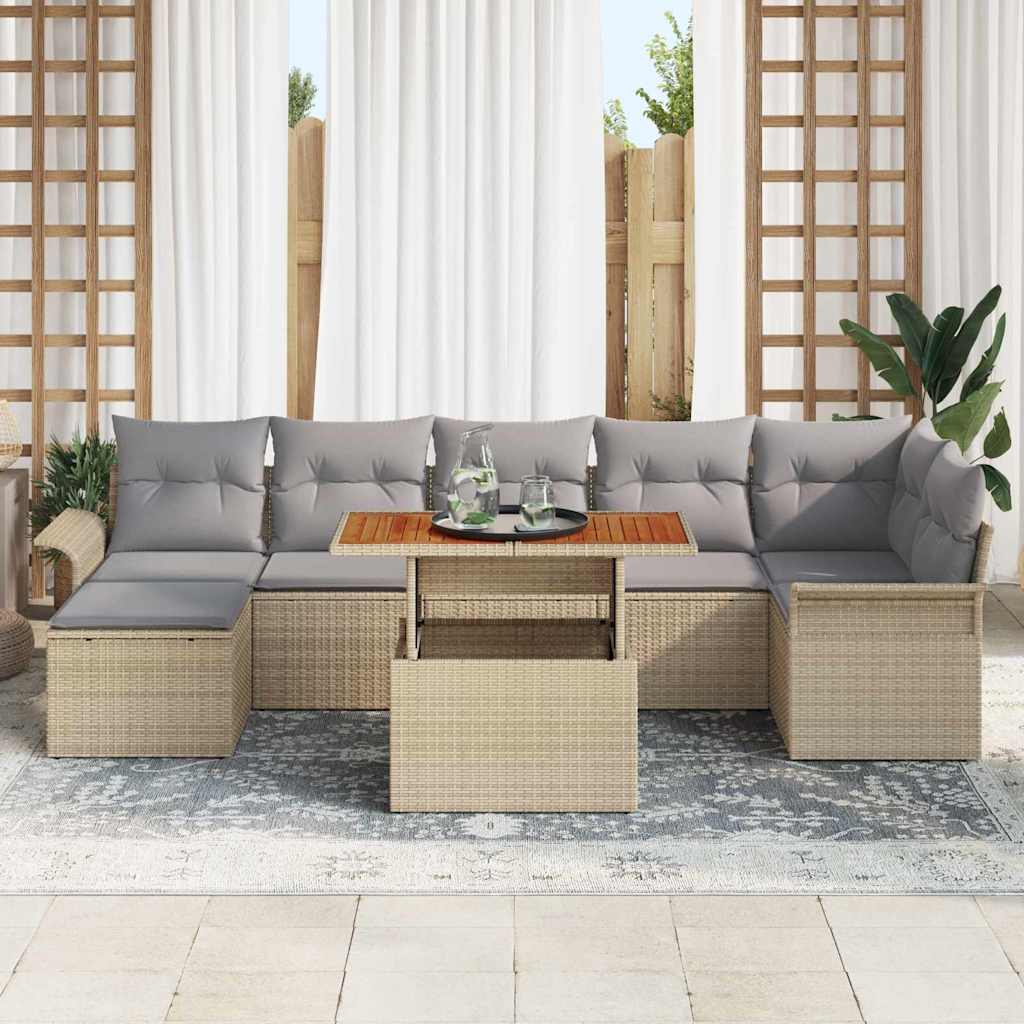 Garten-Sofa-Set mit Speicher 8 pcs Beige Poly Rattan