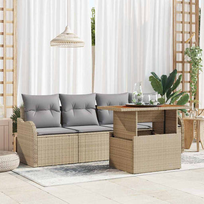 Gartensofa-set mit Speicher 5 pcs Beige Poly-Rattan