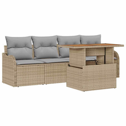 Gartensofa-set mit Speicher 5 pcs Beige Poly-Rattan