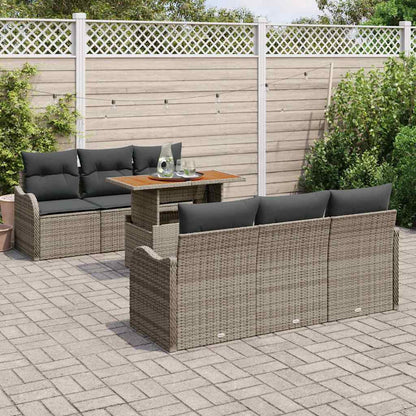 Garten-Sofa-Set mit Speicher 7 pcs Grau Poly Rattan