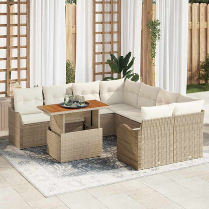 Garten-Sofa-Set mit Speicher 9 pcs Beige Poly Rattan