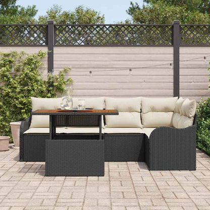 Garten-Sofa-Set mit Speicher 6 pcs Schwarz Poly Rattan