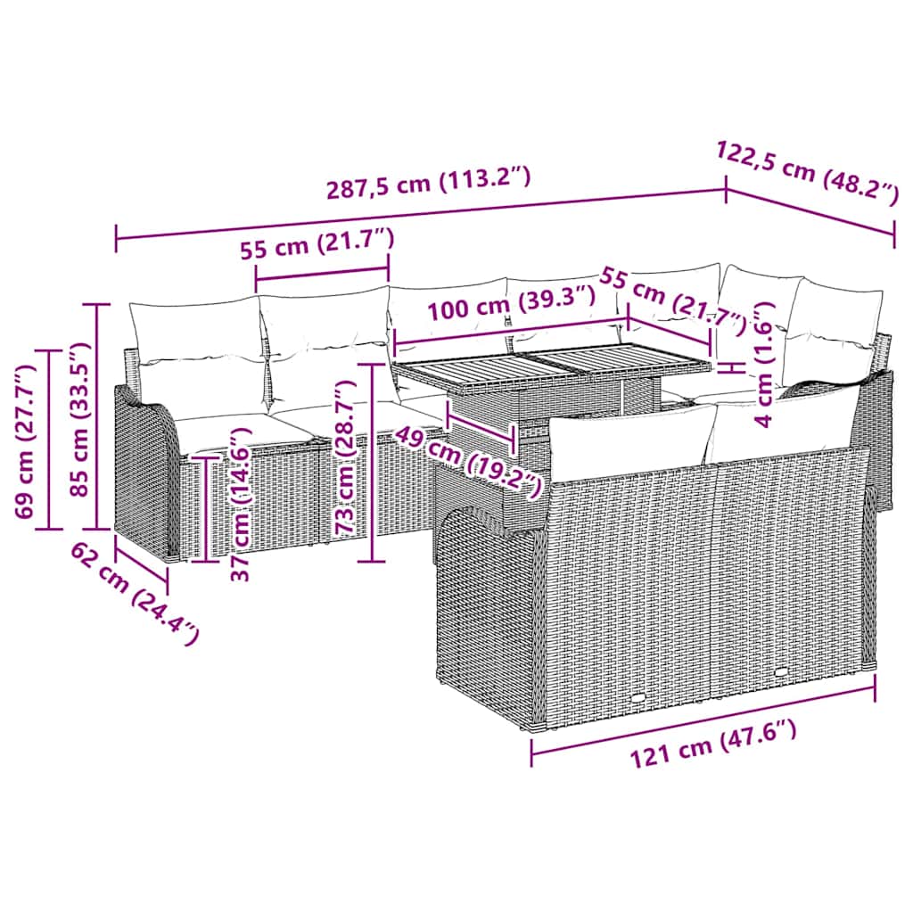 Garten-Sofa-Set mit Speicher 9 pcs Schwarz Poly Rattan