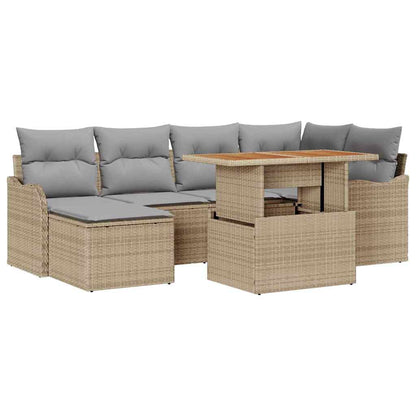Garten-Sofa-Set mit Speicher 7 pcs Beige Poly Rattan