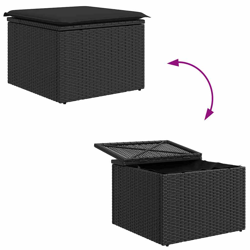 Garten-Sofa-Set mit Speicher 9 pcs Schwarz Poly Rattan