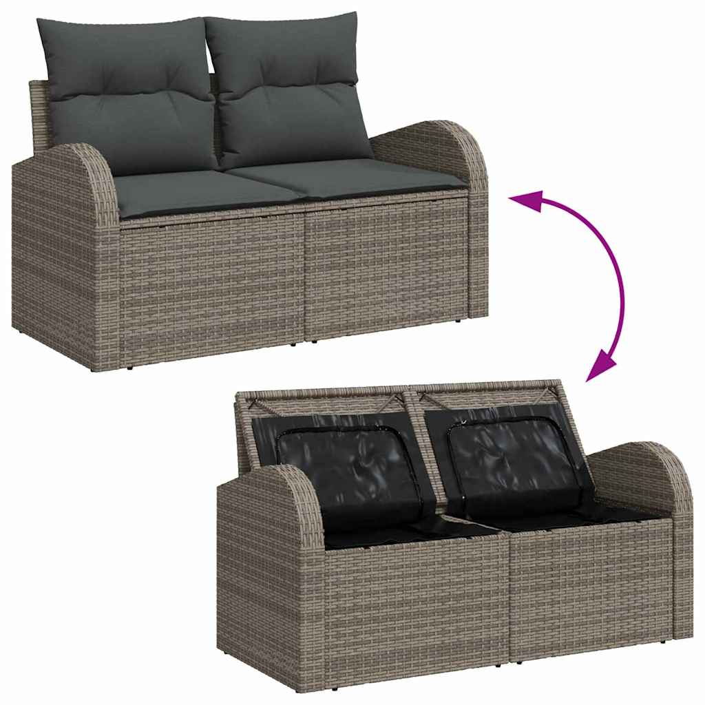 Garten-Sofa-Set mit Speicher 5 pcs Grau Poly Rattan