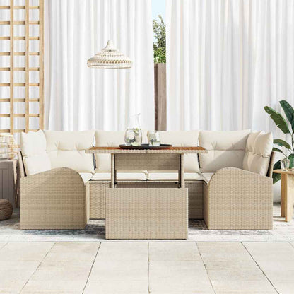 Garten-Sofa-Set mit Speicher 7 pcs Beige Poly Rattan
