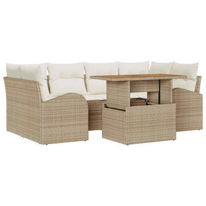 Garten-Sofa-Set mit Speicher 7 pcs Beige Poly Rattan