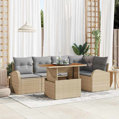Garten-Sofa-Set mit Speicher 6 pcs Beige Poly Rattan