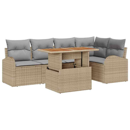 Garten-Sofa-Set mit Speicher 6 pcs Beige Poly Rattan