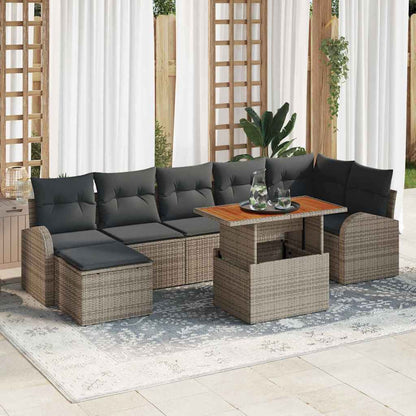 Garten-Sofa-Set mit Speicher 8 pcs Grau Poly Rattan