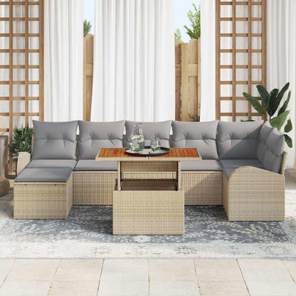 Garten-Sofa-Set mit Speicher 8 pcs Beige Poly Rattan