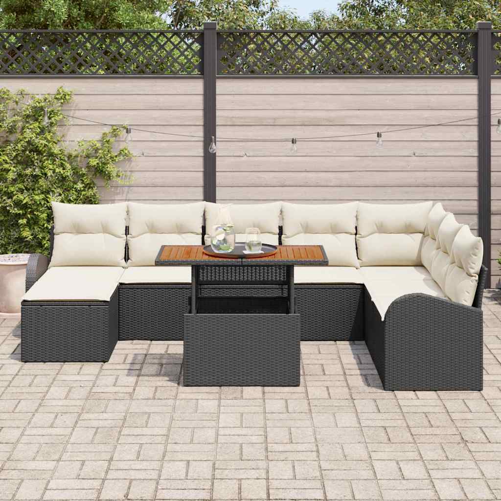 Garten-Sofa-Set mit Speicher 9 pcs Schwarz Poly Rattan