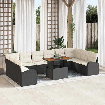 Garten-Sofa-Set mit Speicher 11 pcs Schwarz Poly Rattan