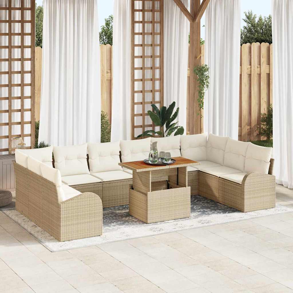 Garten-Sofa-Set mit Speicher 11 pcs Beige Poly Rattan