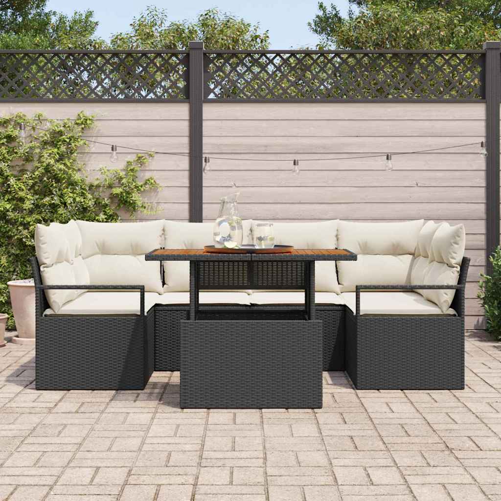 Garten-Sofa-Set mit Speicher 7 pcs Schwarz Poly Rattan