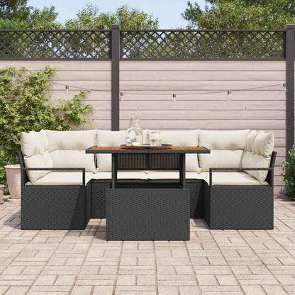 Garten-Sofa-Set mit Speicher 7 pcs Schwarz Poly Rattan