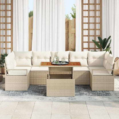 Garten-Sofa-Set mit Speicher 8 pcs Beige Poly Rattan