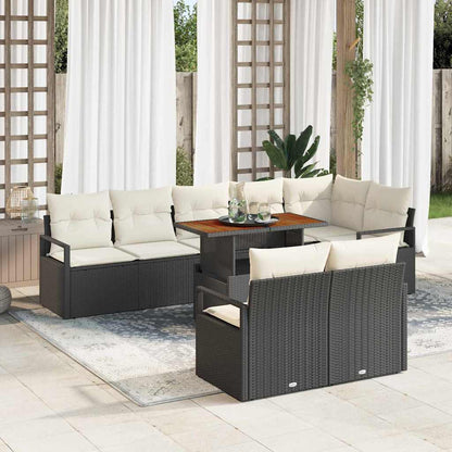 Garten-Sofa-Set mit Speicher 9 pcs Schwarz Poly Rattan