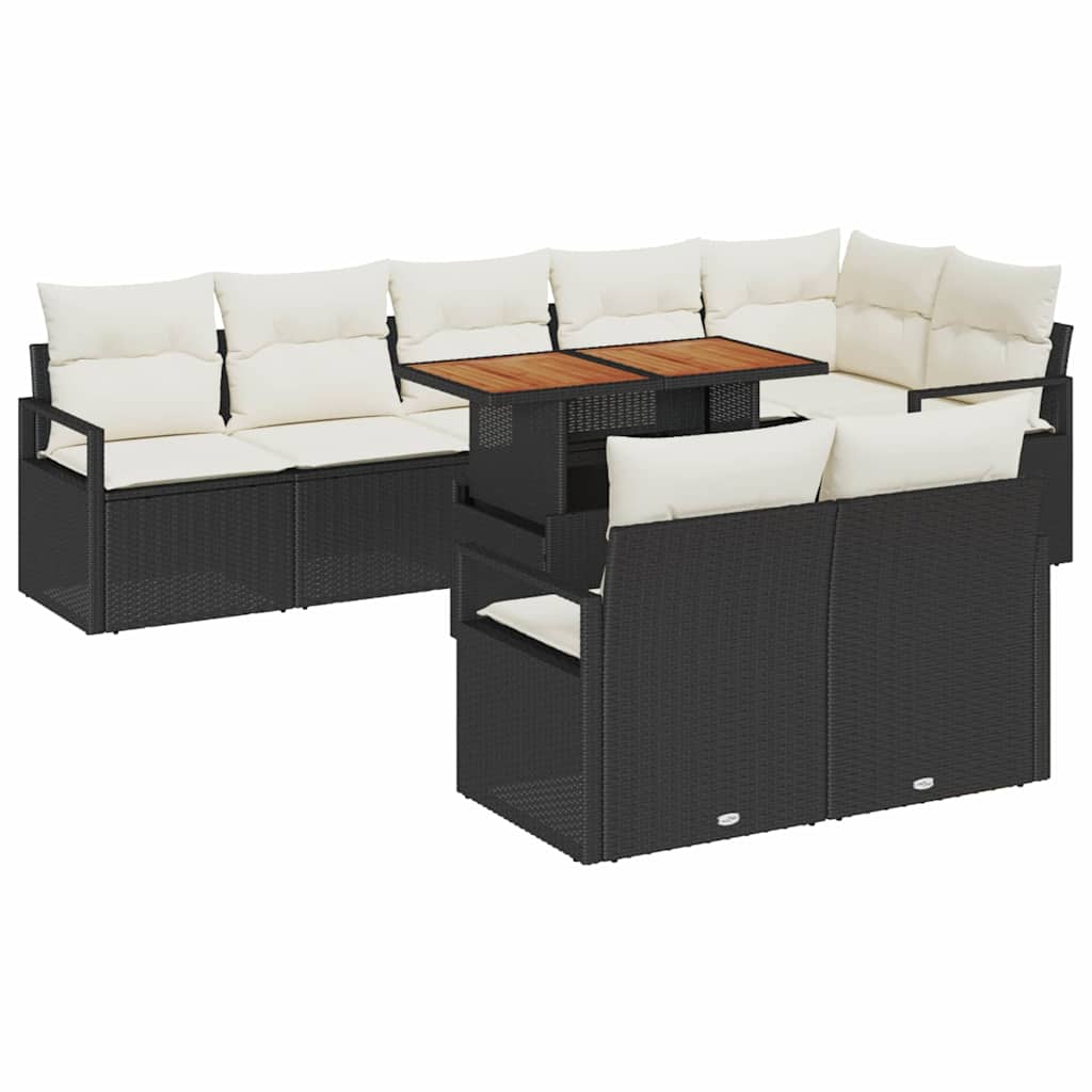 Garten-Sofa-Set mit Speicher 9 pcs Schwarz Poly Rattan