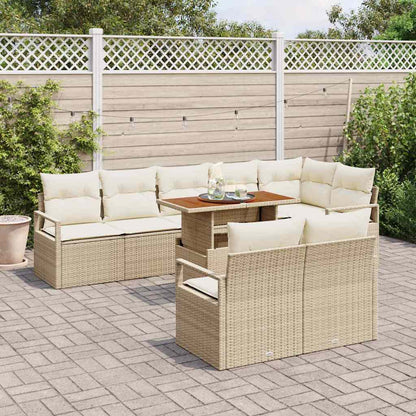 Garten-Sofa-Set mit Speicher 9 pcs Beige Poly Rattan