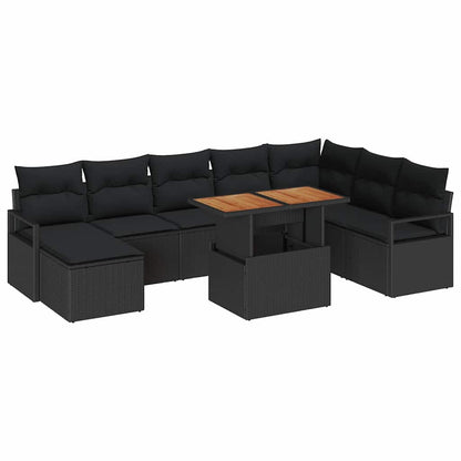 Garten-Sofa-Set mit Speicher 9 pcs Schwarz Poly Rattan